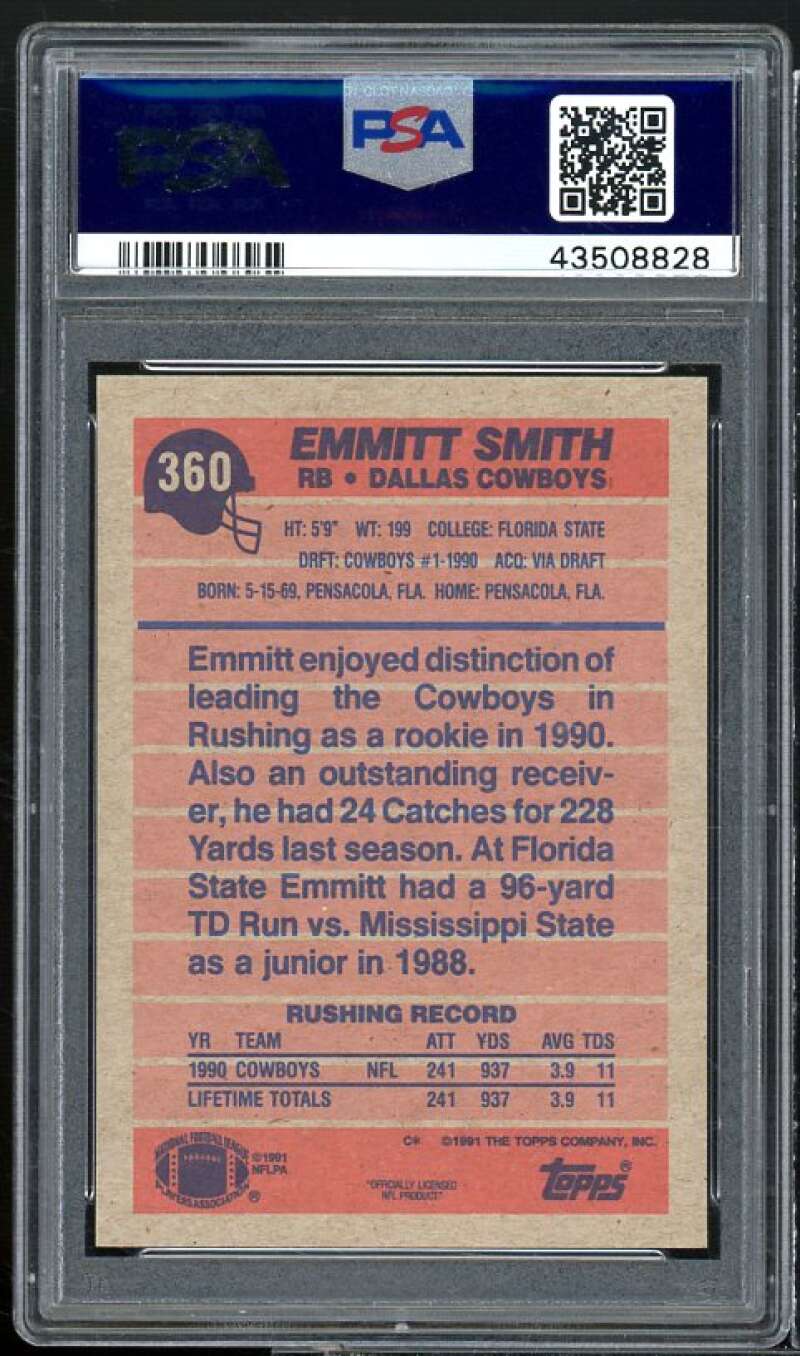 Emmitt Smith Card 1991 Topps Super Rookie #360 PSA 10 Image 2