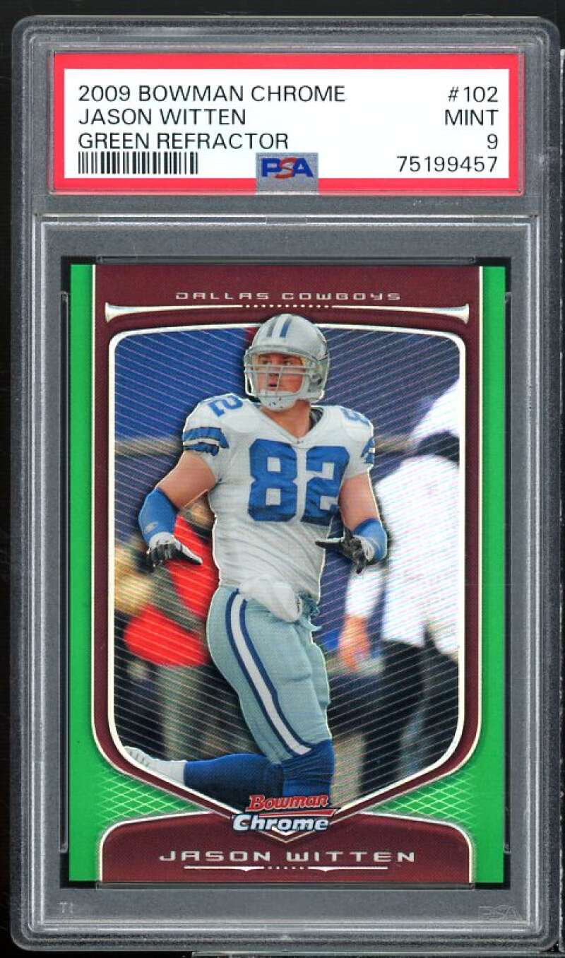 Jason Witten Card 2009 Bowman Chrome Green Refractors #102 (pop 4) PSA 9 Image 1