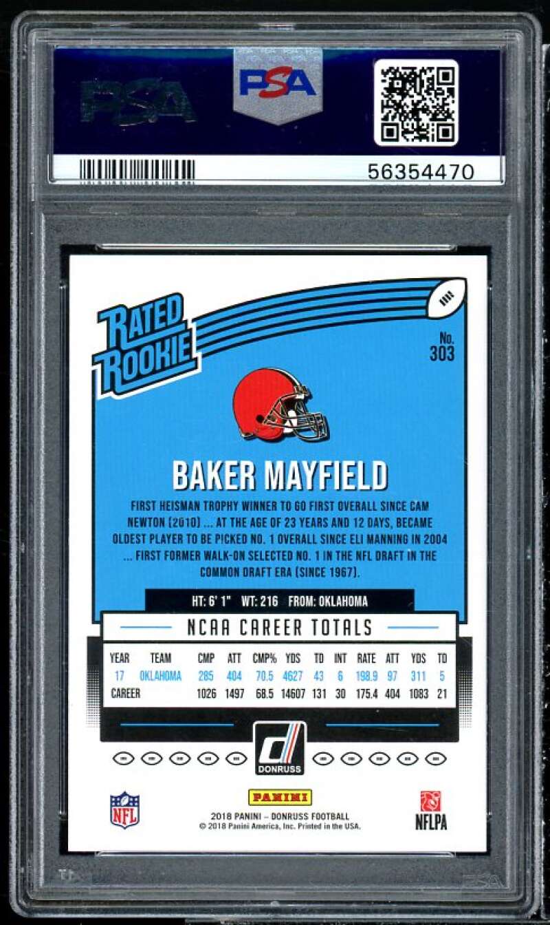 Baker Mayfield Rookie Card 2018 Donruss Press Proof Blue #303 PSA 10 Image 2