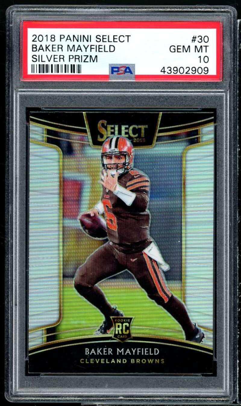 Baker Mayfield Card 2018 Panini Select Silver Prizm #30 PSA 10 Image 1