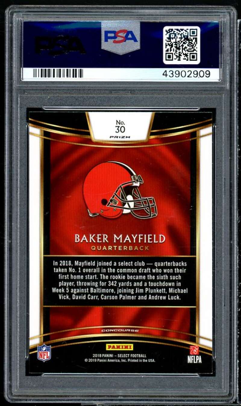 Baker Mayfield Card 2018 Panini Select Silver Prizm #30 PSA 10 Image 2