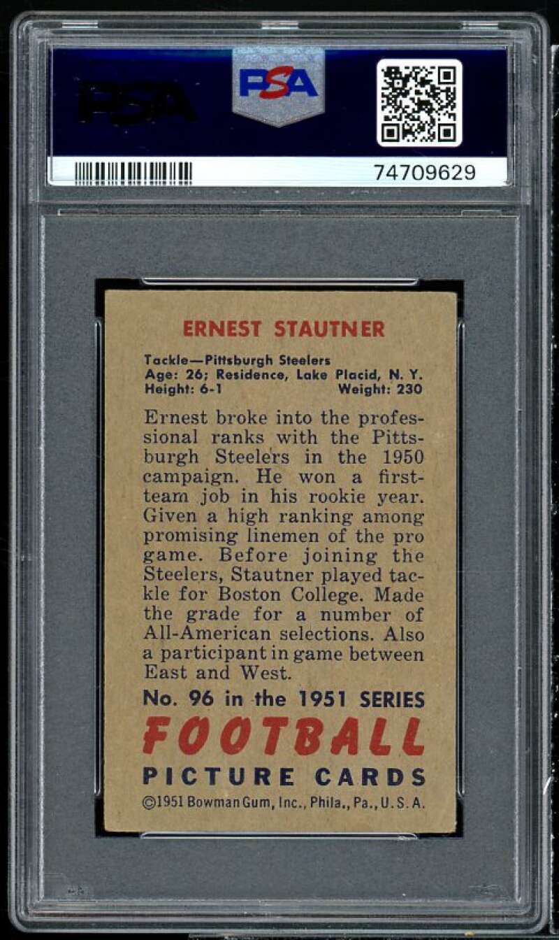 Ernie Stautner Card 1951 Bowman #96 PSA 4 Image 2