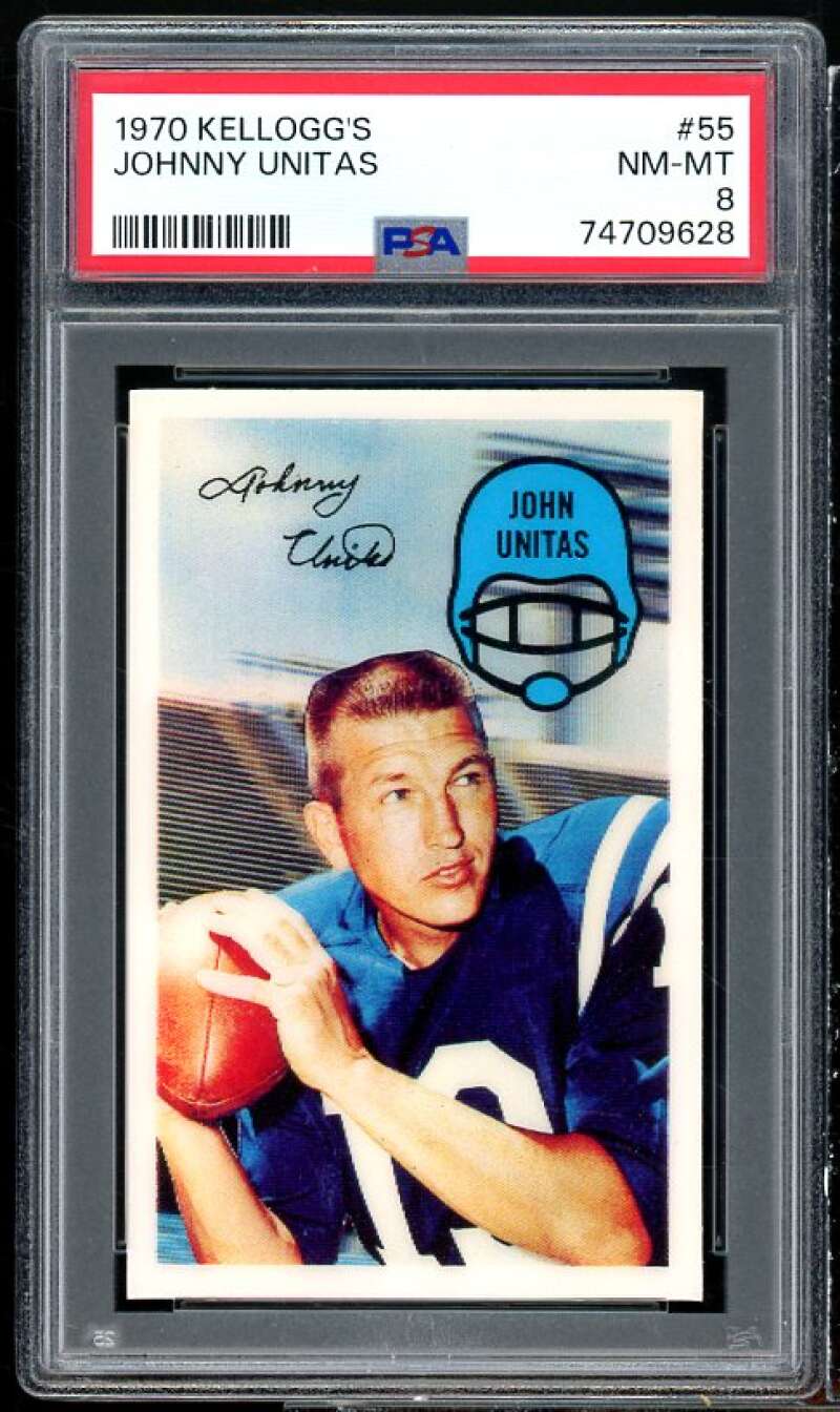 Johnny Unitas Card 1970 Kellogg's #55 PSA 8 Image 1