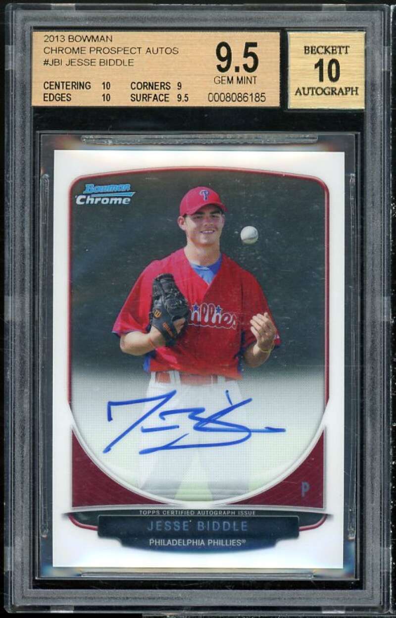 Jesse Biddle Rookie Card 2013 Bowman Chrome Prospect Autographs #BCP-JBI BGS 9.5 Image 1