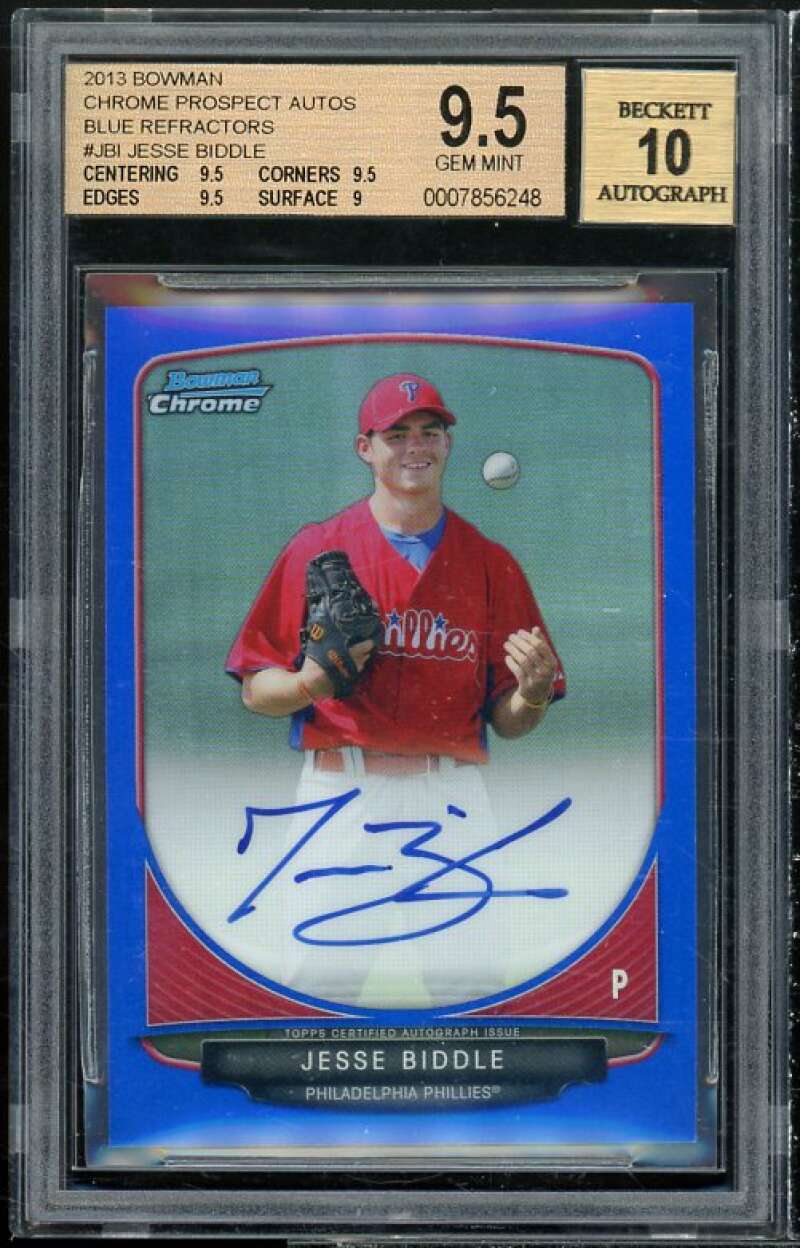 Jesse Biddle Rookie 2013 Bowman Chrome Prospect Auto Blue Ref #BCP-JBI BGS 9.5 Image 1