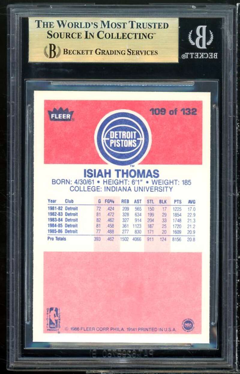 Isiah Thomas Rookie Card 1986-87 Fleer #109 BGS 9.5 (9.5 9.5 9.5 9) Image 2