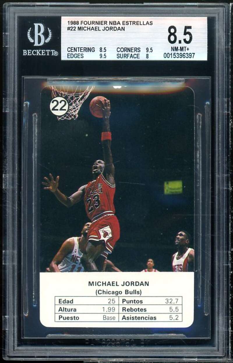 Michael Jordan Card 1988 Fournier NBA Estrellas #22 BGS 8.5 (8.5 9.5 9.5 8) Image 1