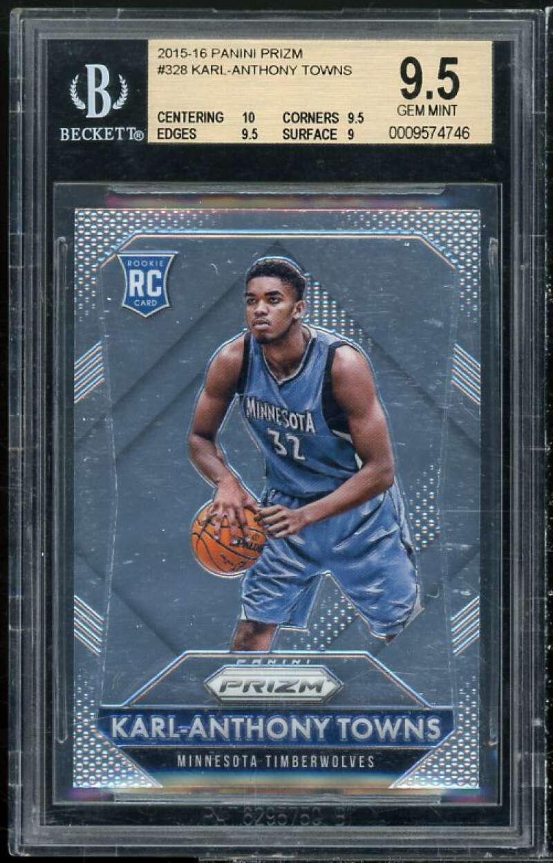 Karl-Anthony Towns Rookie Card 2015-16 Panini Prizm #328 BGS 9.5 (10 9.5 9.5 9) Image 1