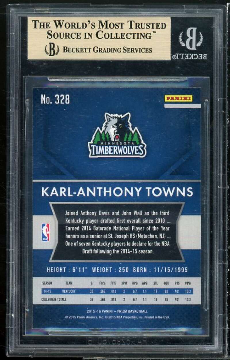 Karl-Anthony Towns Rookie Card 2015-16 Panini Prizm #328 BGS 9.5 (10 9.5 9.5 9) Image 2