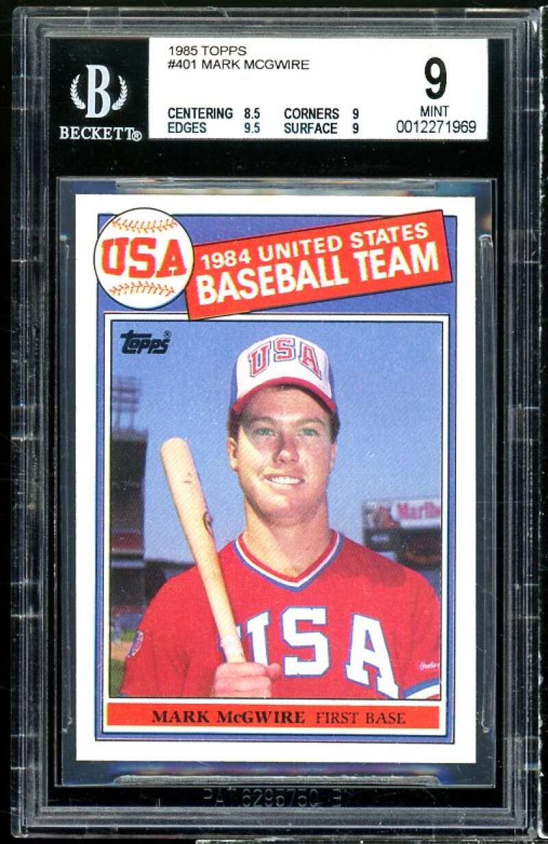 Mark McGwire Rookie Card 1985 Topps #401 BGS 9 (8.5 9 9.5 9) Image 1