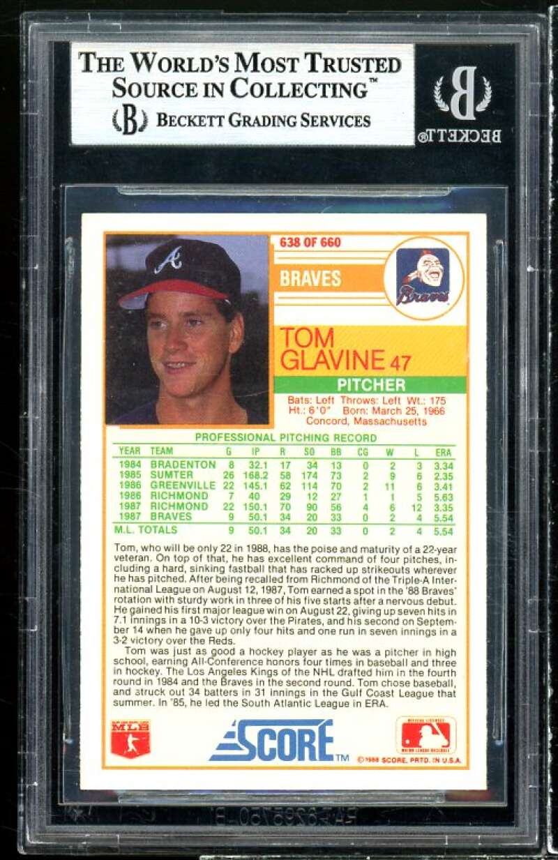 Tom Glavine Rookie Card 1988 Score #638 BGS 9 (9.5 9 9 9) Image 2