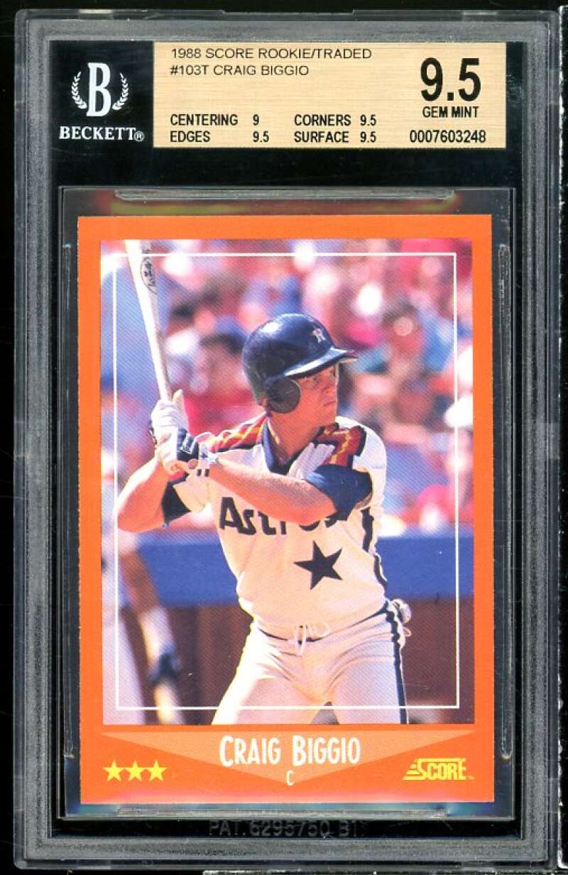 Craig Biggio Rookie Card 1988 Score Rookie/Traded #103T BGS 9.5 (9 9.5 9.5 9.5) Image 1