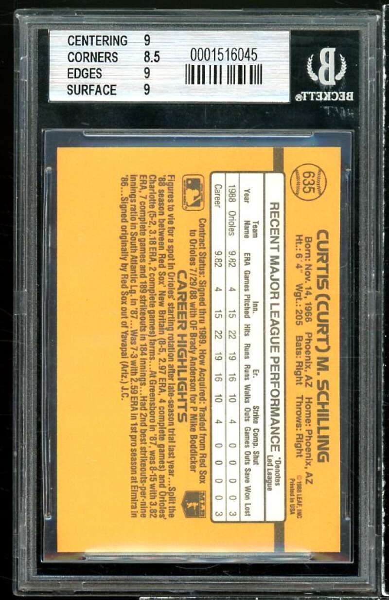 Curt Schilling Rookie Card 1989 Donruss #635 BGS 9 (9 8.5 9 9) Image 2