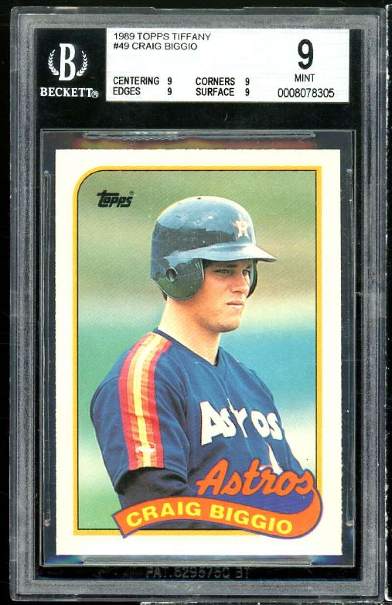 Craig Biggio Rookie Card 1989 Topps Tiffany #49 BGS 9 (9 9 9 9) Image 1