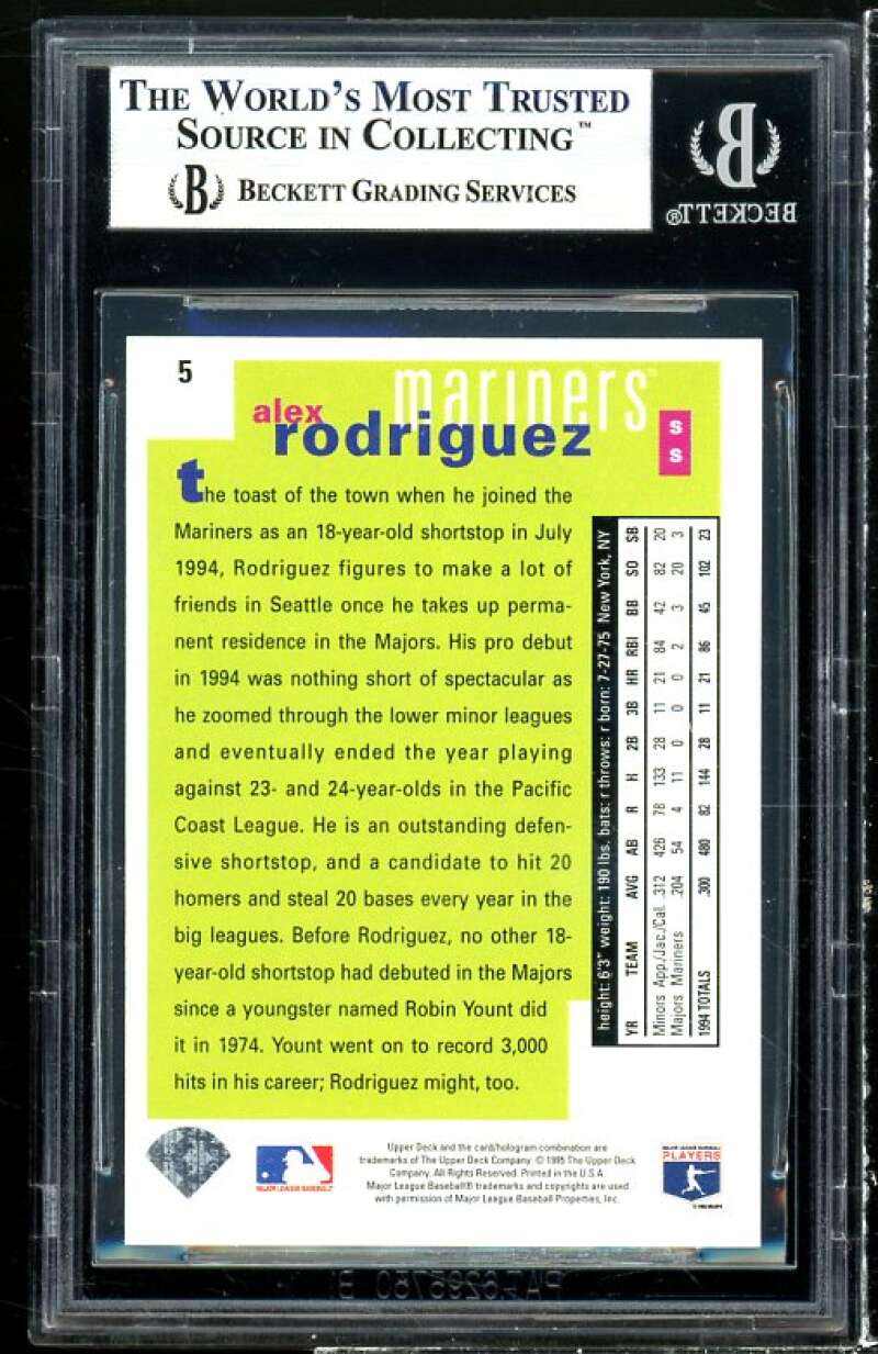 Alex Rodriguez Rookie Card 1995 Collector's Choice #5 BGS 9 (8.5 9 9 9.5) Image 2