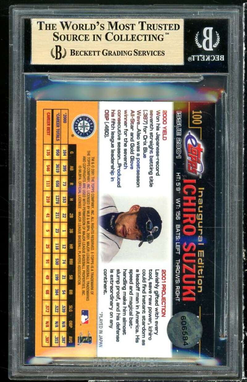 Ichiro Suzuki Rookie Card 2001 E-Topps #100 BGS 9.5 (9.5 9 9.5 9.5) Image 2