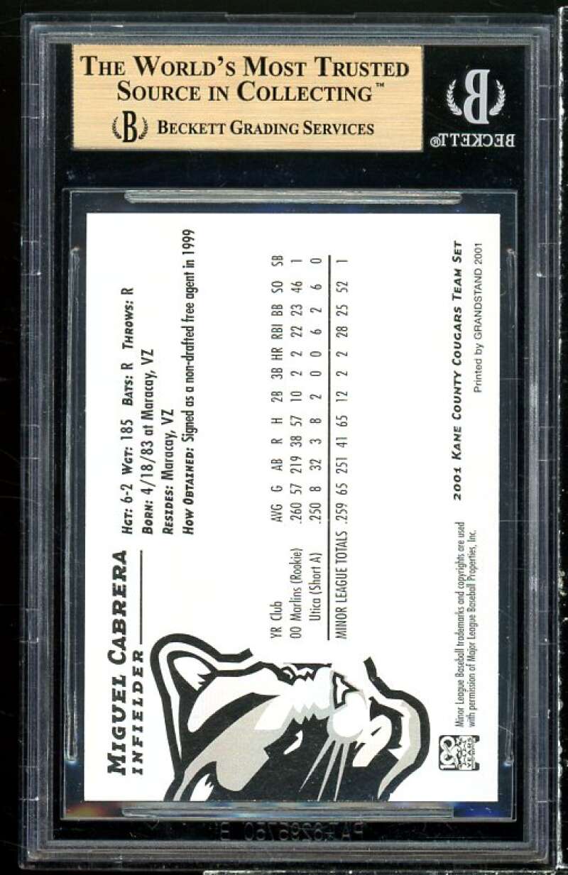 Miguel Cabrera Rookie 2001 Kane County Grandstand #4 (pop 16) BGS 9.5 Image 2