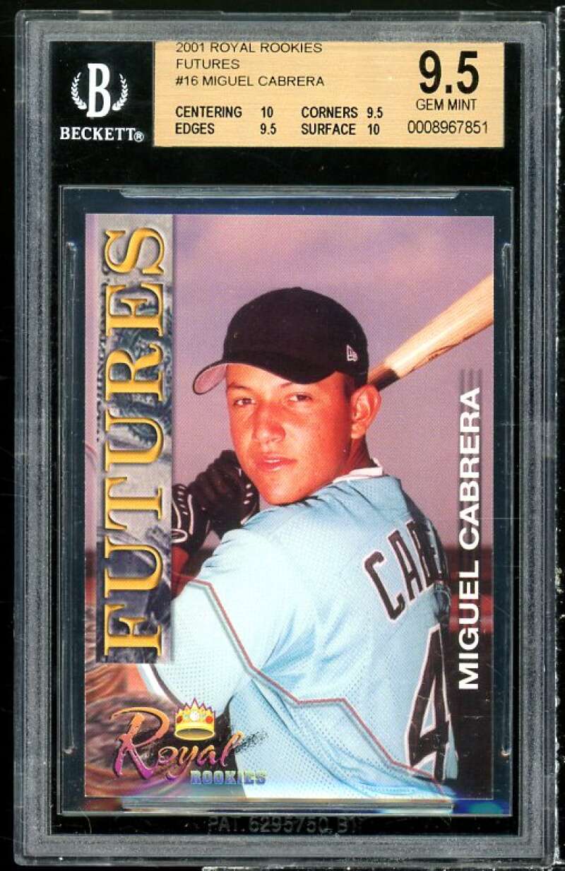 Miguel Cabrera Rookie Card 2001 Royal Rookie Futures #16 BGS 9.5 (10 9.5  9.5 10)