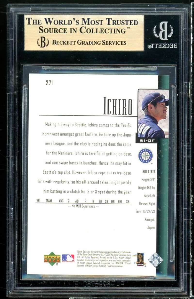 Ichiro Suzuki Rookie Card 2001 Upper Deck #271 BGS 9.5 Image 2