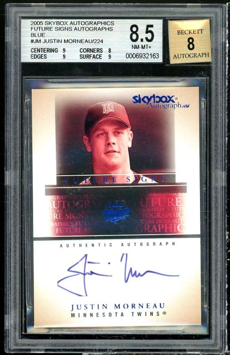 Justin Morneau Card 2005 SkyBox Autographics Future Signs Blue #JM BGS 8.5 Image 1