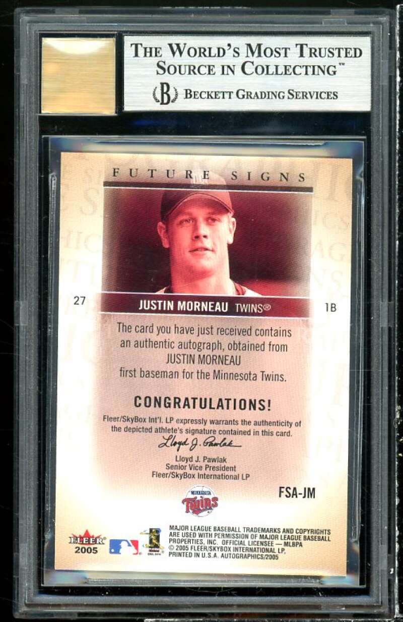 Justin Morneau Card 2005 SkyBox Autographics Future Signs Blue #JM BGS 8.5 Image 2