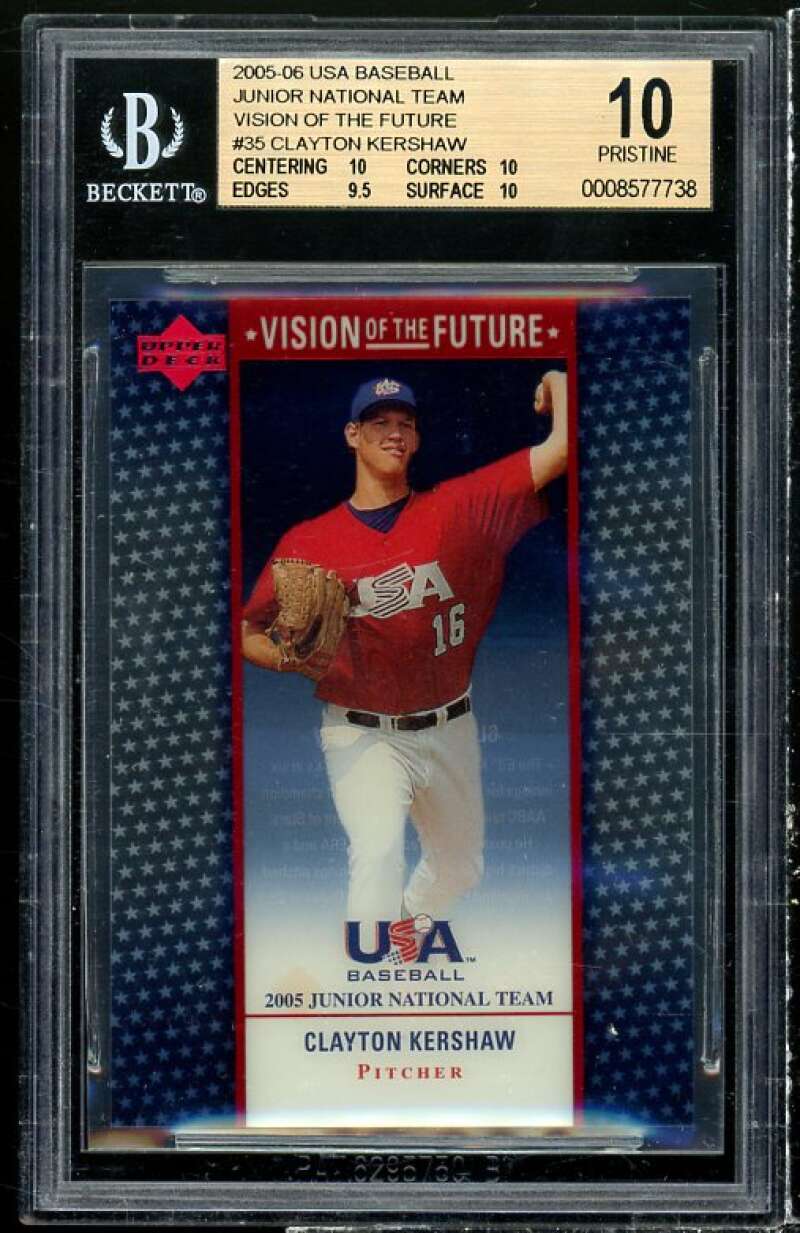 Clayton Kershaw Rookie 2005-06 USA Vision Future #35 (pop 5) (PRISTINE) BGS 10 Image 1