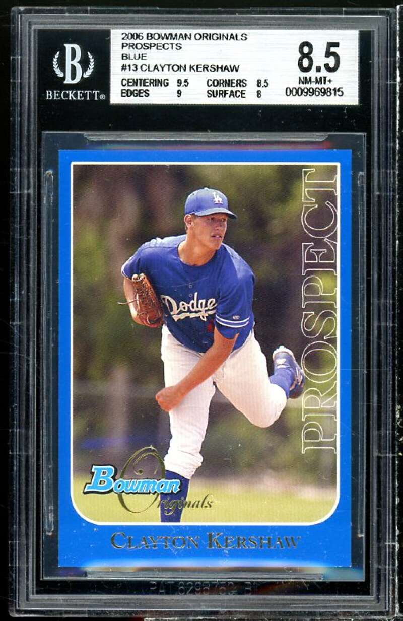 Clayton Kershaw Rookie 2006 Bowman Originals Prospects #13 BGS 8.5 (9.5 8.5 9 8) Image 1