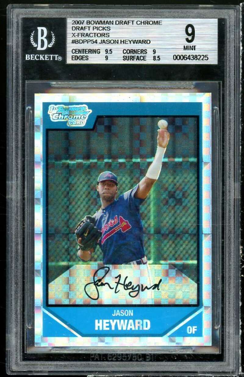 Jason Heyward Rookie 2007 Bowman Draft Chrome Draft Picks X-Fractors #54 BGS 9 Image 1