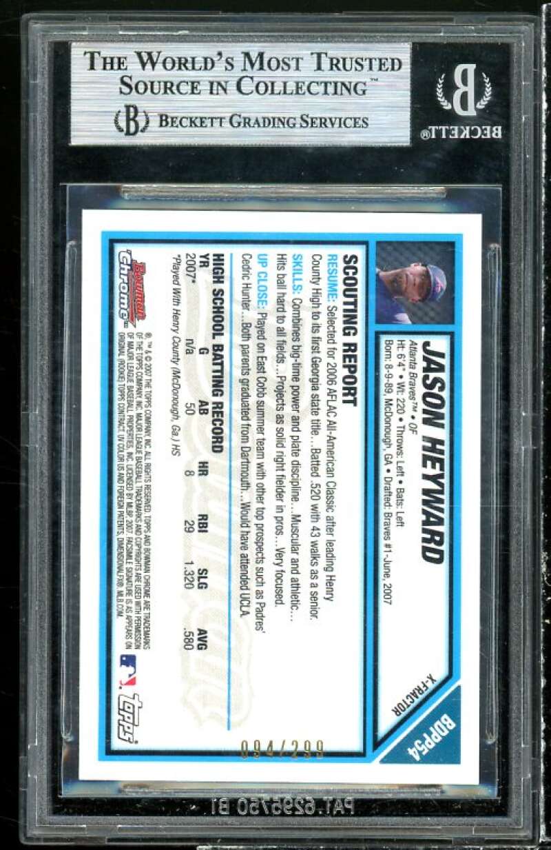 Jason Heyward Rookie 2007 Bowman Draft Chrome Draft Picks X-Fractors #54 BGS 9 Image 2