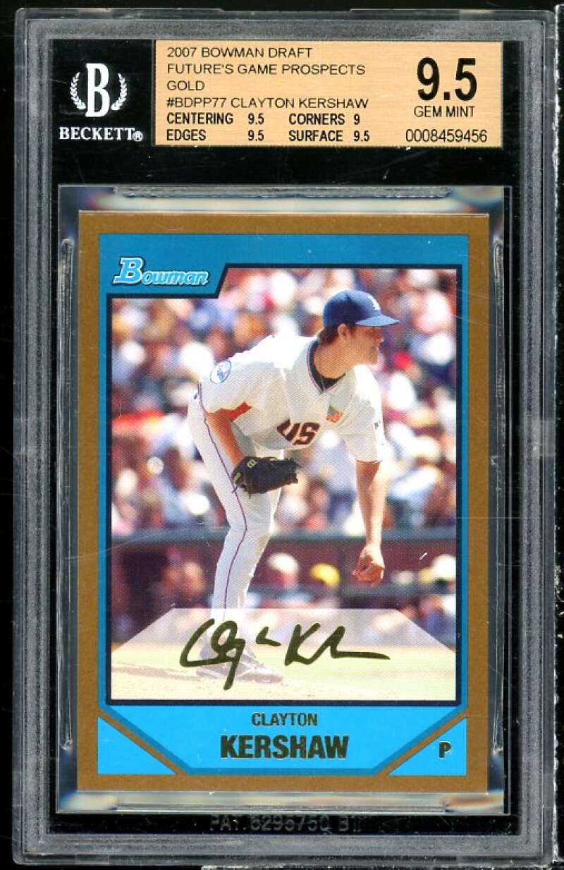 Clayton Kershaw Rookie Card 2007 Bowman Draft Futures Game Gold #77 BGS 9.5 Image 1