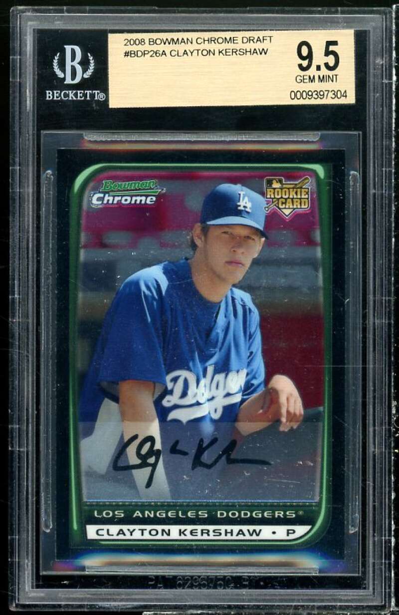 Clayton Kershaw Rookie 2008 Bowman Chrome Draft #BDP26A BGS 9.5 Image 1