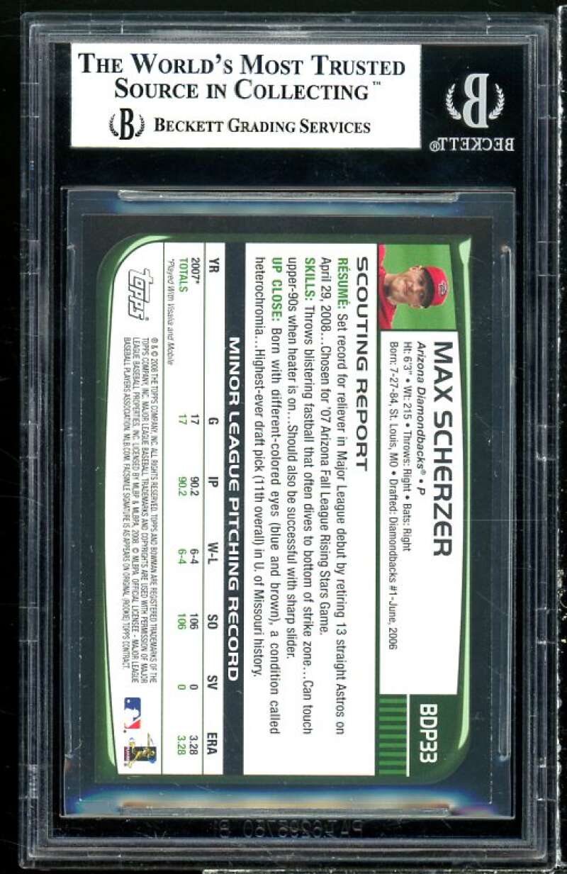 Max Scherzer Rookie Card 2008 Bowman Draft #BDP33 BGS 9 Image 2