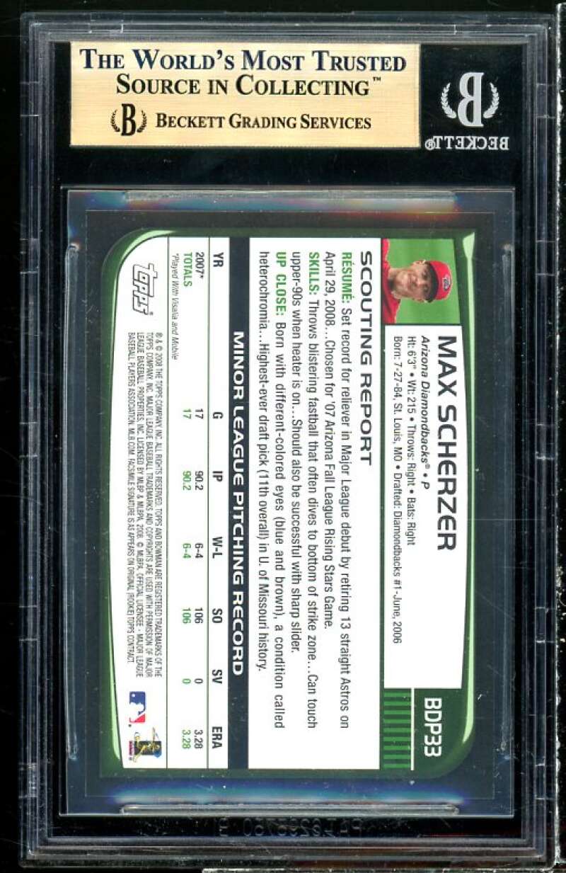 Max Scherzer Rookie Card 2008 Bowman Draft #BDP33 BGS 9.5 Image 2