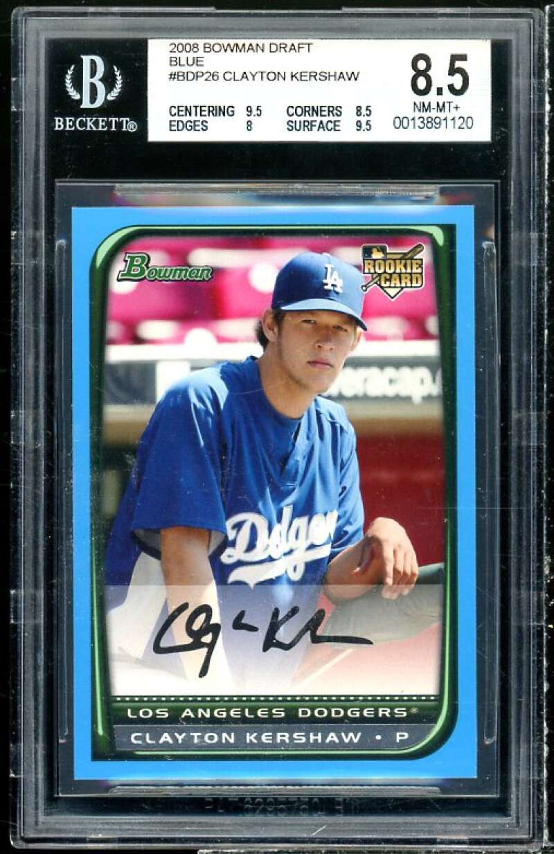 Clayton Kershaw Rookie Card 2008 Bowman Blue #BDP26 BGS 8.5 (9.5 8.5 8 9.5) Image 1