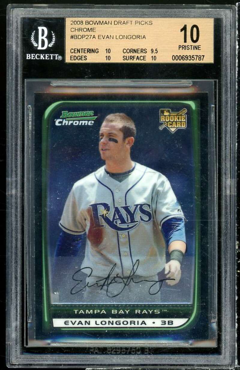 Evan Longoria Rookie 2008 Bowman Draft Chrome #BDP27 (pop 3) (PRISTINE) BGS 10 Image 1