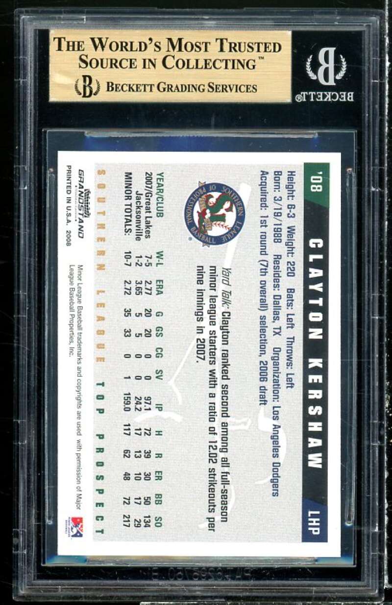 Clayton Kershaw Rookie 2008 Southern League #12 (pop 3) BGS 9.5 (9.5 9.5 10 9.5) Image 2