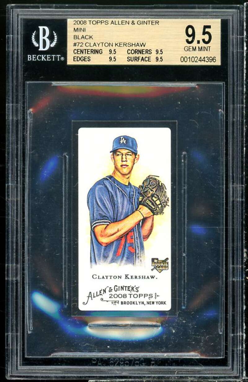 Clayton Kershaw Rookie 2008 Topps Allen Ginter Mini Black #72 (pop 4) BGS 9.5 Image 1