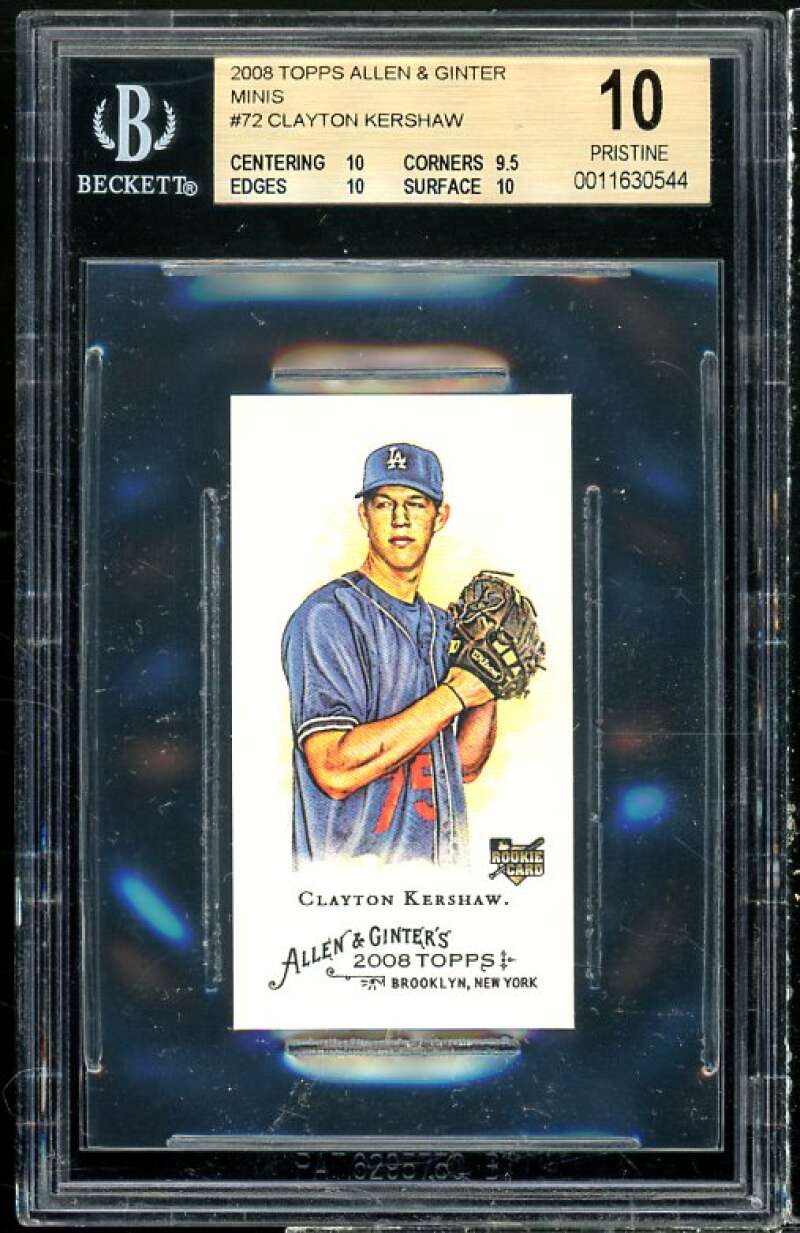 Clayton Kershaw RC 2008 Topps Allen Ginter Minis #72 (pop 3) (PRISTINE) BGS 10 Image 1