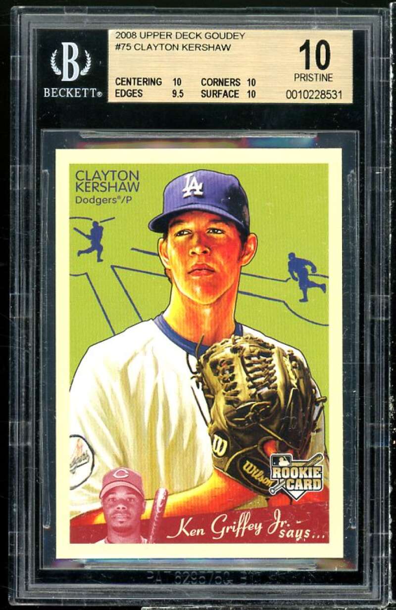 Clayton Kershaw Rookie Card 2008 Upper Deck Goudey #75 (pop 1) (PRISTINE) BGS 10 Image 1