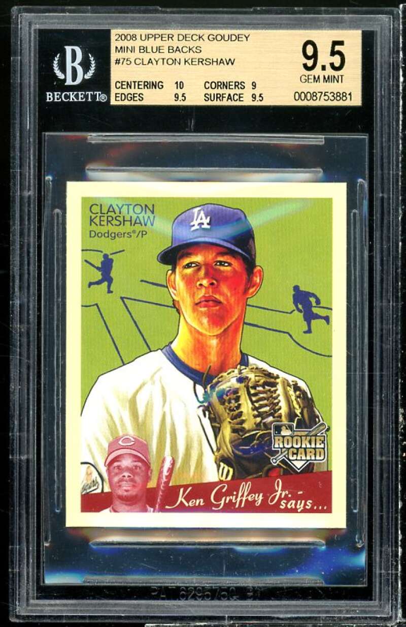 Clayton Kershaw Rookie Card 2008 Upper Deck Goudey Mini Blue Backs #75 BGS 9.5 Image 1