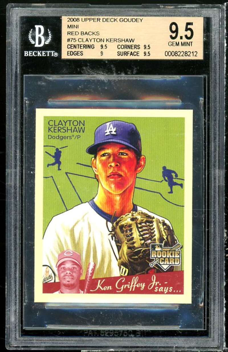 Clayton Kershaw Rookie Card 2008 Upper Deck Goudey Mini Red Backs #75 BGS 9.5 Image 1