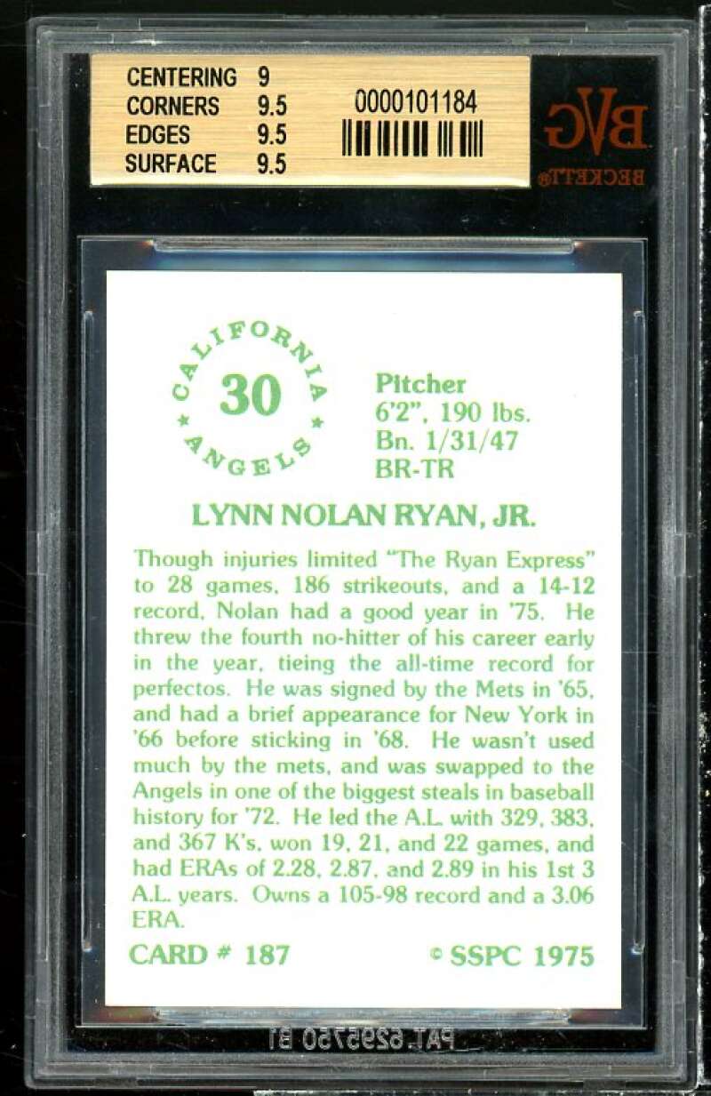 Nolan Ryan Card 1976 SSPC #187 BGS BVG 9.5 (9 9.5 9.5 9.5) Image 2