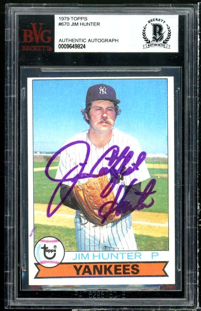 Jim Hunter Card 1979 Topps #670 BGS BVG Authentic Autograph Image 1