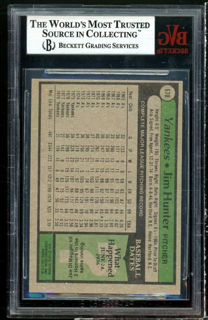 Jim Hunter Card 1979 Topps #670 BGS BVG Authentic Autograph Image 2