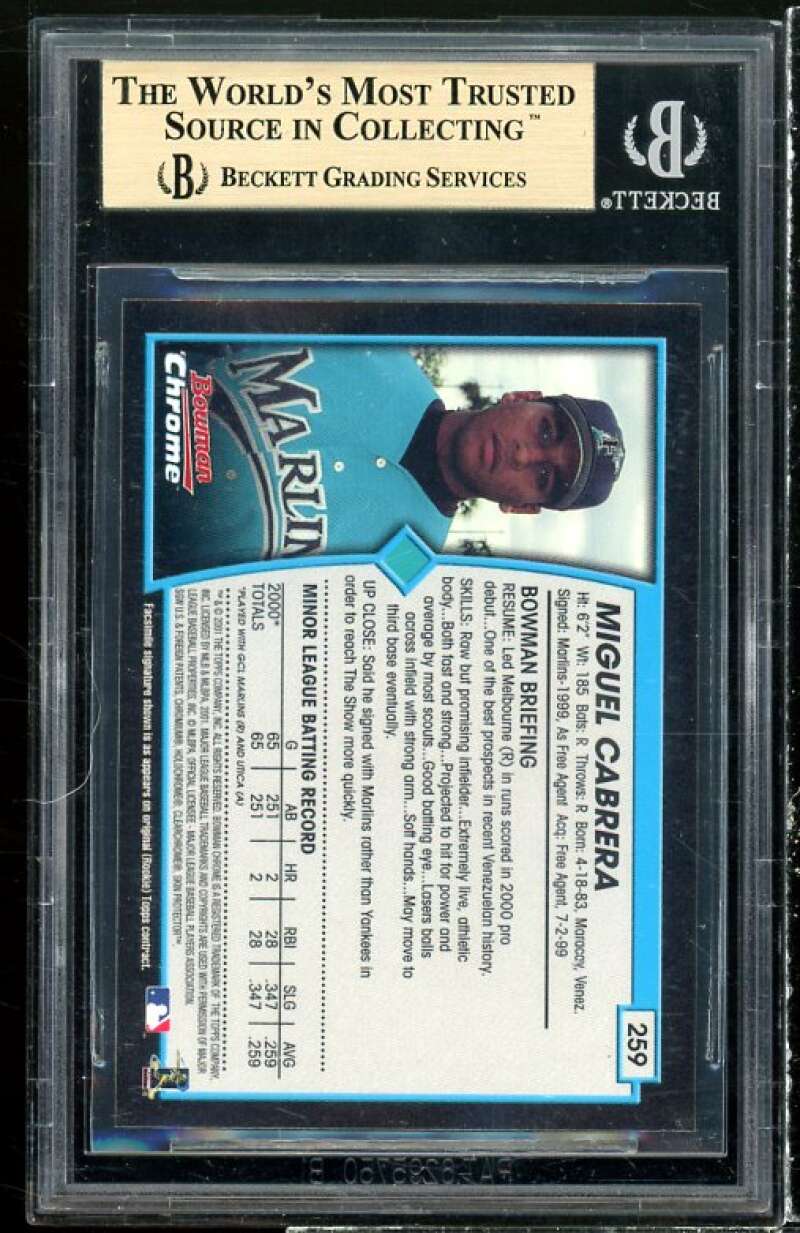 Miguel Cabrera Card 2001 Bowman Chrome #259 BGS 9.5 (9 9.5 9.5 9.5) Image 2