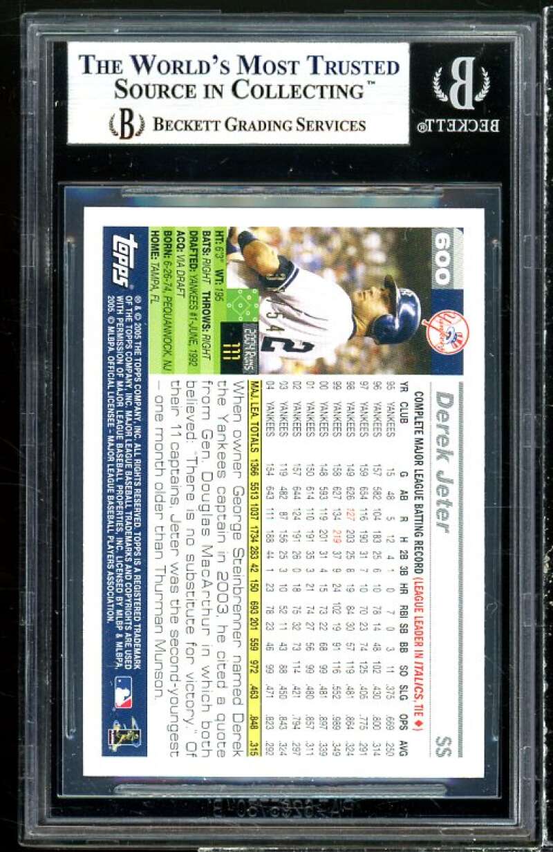 Derek Jeter Card 2005 Topps black #600 (pop 1) BGS 8.5 (9.5 9.5 8.5 8) Image 2