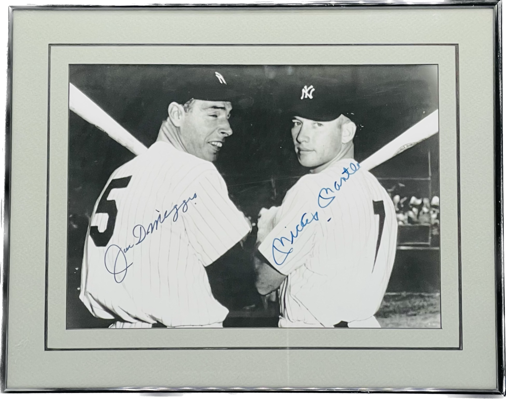 Mickey Mantle Joe DiMaggio Autograph Signed Yankees Framed 18x14 Photo BAS LOA  Image 1