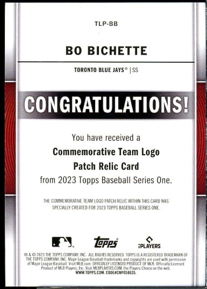 Bo Bichette Card 2023 Topps Team Logo Commemorative Patch #TLPBB  Image 2