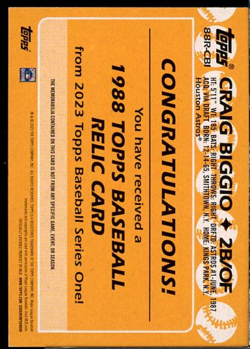 Craig Biggio Card 2023 Topps '88 Topps Relics #88RCBI  Image 2