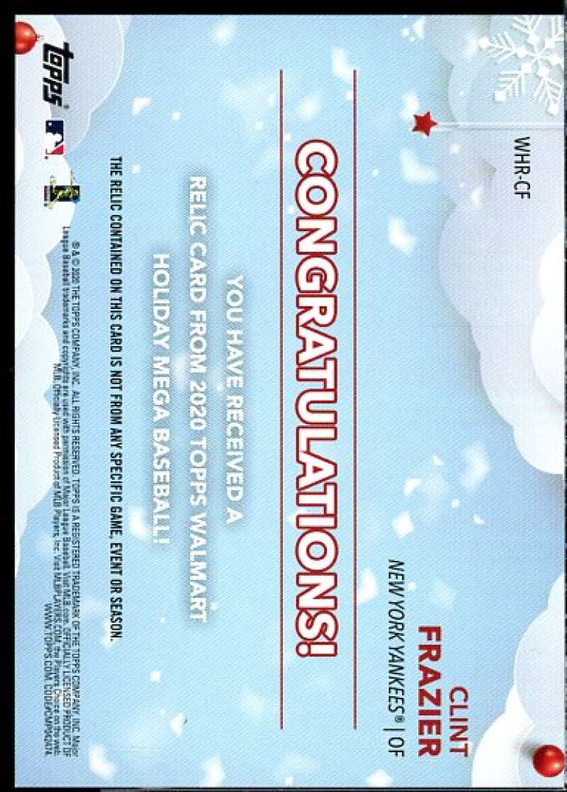 Clint Frazier Card 2020 Topps Walmart Holiday Relics #WHRCF  Image 2